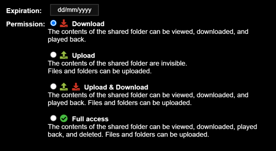 Freely select rights and validity when sharing with MyDrive.