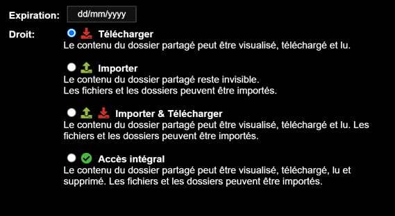 Choisissez librement les droits et la validité lors du partage avec MyDrive.